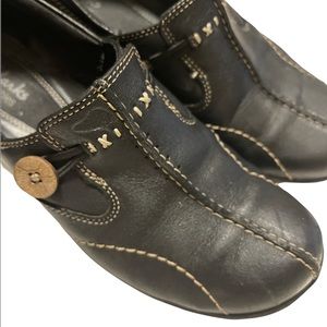 Clarks Sixty Delta 35062 Black Leather Button Slip-On Loafers Shoes Women's 6.5